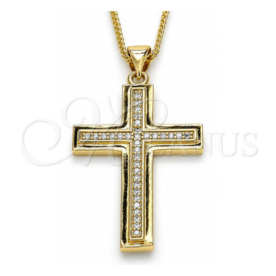 Oro Laminado Pendant Necklace, Gold Filled Style Cross Design, with White Micro Pave, Polished, Golden Finish, 04.156.0162.18 (02 MM Thickness, 18 Inches Length)