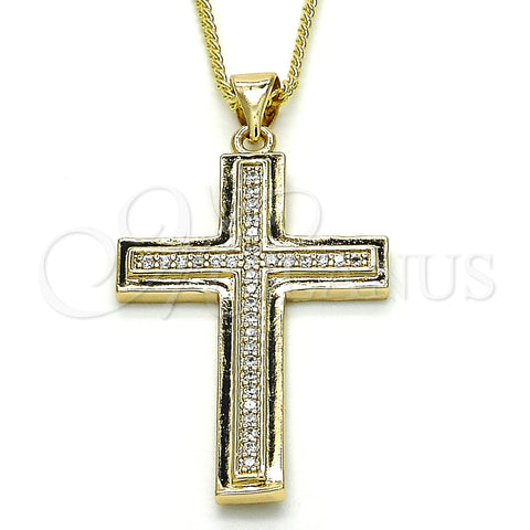 Oro Laminado Pendant Necklace, Gold Filled Style Cross Design, with White Micro Pave, Polished, Golden Finish, 04.156.0162.18 (02 MM Thickness, 18 Inches Length)