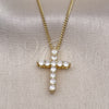 Oro Laminado Pendant Necklace, Gold Filled Style Cross Design, with White Cubic Zirconia, Polished, Golden Finish, 04.156.0167.18 (02 MM Thickness, 18 Inches Length)