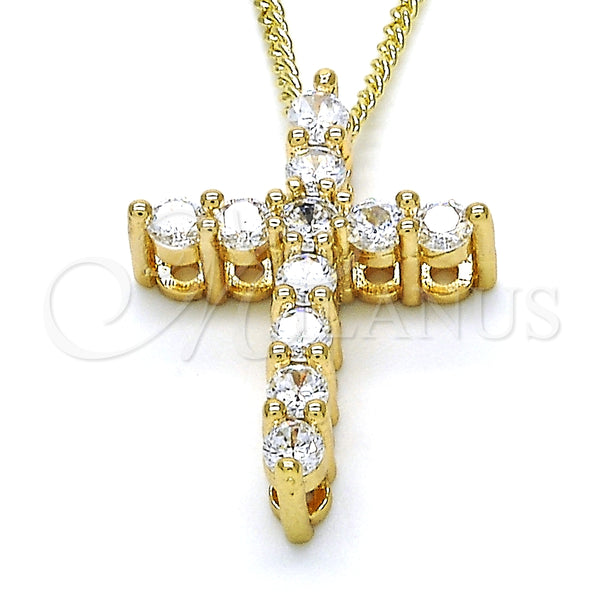 Oro Laminado Pendant Necklace, Gold Filled Style Cross Design, with White Cubic Zirconia, Polished, Golden Finish, 04.156.0167.18 (02 MM Thickness, 18 Inches Length)