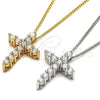 Oro Laminado Pendant Necklace, Gold Filled Style Cross Design, with White Cubic Zirconia, Polished, Golden Finish, 04.156.0167.18 (02 MM Thickness, 18 Inches Length)