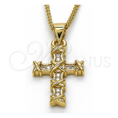 Oro Laminado Pendant Necklace, Gold Filled Style Cross Design, with White Micro Pave, Polished, Golden Finish, 04.156.0168.20 (02 MM Thickness, 20 Inches Length)