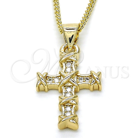 Oro Laminado Pendant Necklace, Gold Filled Style Cross Design, with White Micro Pave, Polished, Golden Finish, 04.156.0168.20 (02 MM Thickness, 20 Inches Length)