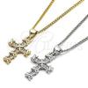 Oro Laminado Pendant Necklace, Gold Filled Style Cross Design, with White Micro Pave, Polished, Golden Finish, 04.156.0168.20 (02 MM Thickness, 20 Inches Length)