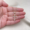 Oro Laminado Pendant Necklace, Gold Filled Style Cross Design, with White Cubic Zirconia, Polished, Golden Finish, 04.156.0170.18 (02 MM Thickness, 18 Inches Length)