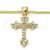 Oro Laminado Pendant Necklace, Gold Filled Style Cross Design, with White Cubic Zirconia, Polished, Golden Finish, 04.156.0170.18 (02 MM Thickness, 18 Inches Length)