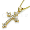 Oro Laminado Pendant Necklace, Gold Filled Style Cross Design, with White Cubic Zirconia, Polished, Golden Finish, 04.156.0170.18 (02 MM Thickness, 18 Inches Length)