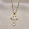 Oro Laminado Pendant Necklace, Gold Filled Style Cross Design, with White Cubic Zirconia, Polished, Golden Finish, 04.156.0170.18 (02 MM Thickness, 18 Inches Length)