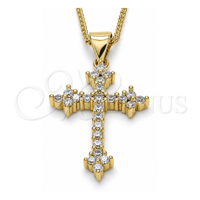 Oro Laminado Pendant Necklace, Gold Filled Style Cross Design, with White Cubic Zirconia, Polished, Golden Finish, 04.156.0170.18 (02 MM Thickness, 18 Inches Length)