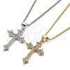 Oro Laminado Pendant Necklace, Gold Filled Style Cross Design, with White Cubic Zirconia, Polished, Golden Finish, 04.156.0170.18 (02 MM Thickness, 18 Inches Length)