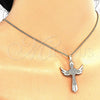 Oro Laminado Pendant Necklace, Gold Filled Style Cross and Heart Design, with White Micro Pave, Polished, Golden Finish, 04.156.0171.20 (02 MM Thickness, 20 Inches Length)