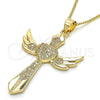 Oro Laminado Pendant Necklace, Gold Filled Style Cross and Heart Design, with White Micro Pave, Polished, Golden Finish, 04.156.0171.20 (02 MM Thickness, 20 Inches Length)