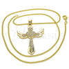 Oro Laminado Pendant Necklace, Gold Filled Style Cross and Heart Design, with White Micro Pave, Polished, Golden Finish, 04.156.0171.20 (02 MM Thickness, 20 Inches Length)