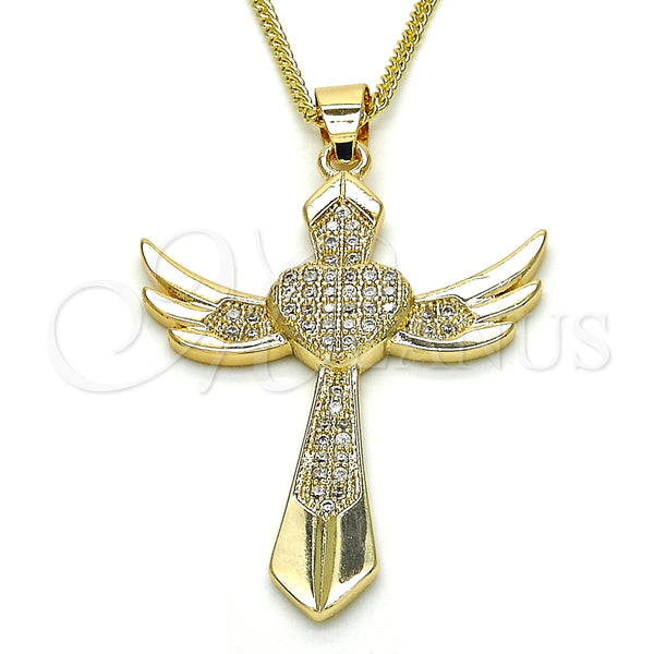 Gold Filled Necklace — Pendant Necklace Cross and Heart Design with White — main product view — SKU 125274 | Oro Laminado collar — Pendant Necklace cruz and corazón diseño with blanco — SKU 125274