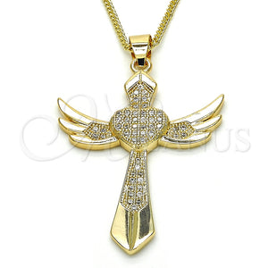 Gold Filled Necklace — Pendant Necklace Cross and Heart Design with White — main product view — SKU 125274 | Oro Laminado collar — Pendant Necklace cruz and corazón diseño with blanco — SKU 125274