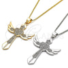 Oro Laminado Pendant Necklace, Gold Filled Style Cross and Heart Design, with White Micro Pave, Polished, Golden Finish, 04.156.0171.20 (02 MM Thickness, 20 Inches Length)