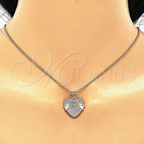 Oro Laminado Pendant Necklace, Gold Filled Style Heart Design, with White Micro Pave, Polished, Golden Finish, 04.156.0173.20 (02 MM Thickness, 20 Inches Length)