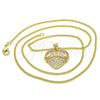 Oro Laminado Pendant Necklace, Gold Filled Style Heart Design, with White Micro Pave, Polished, Golden Finish, 04.156.0173.20 (02 MM Thickness, 20 Inches Length)