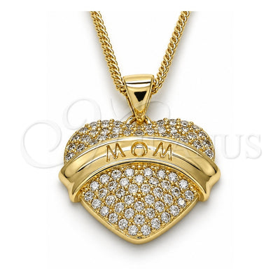 Oro Laminado Pendant Necklace, Gold Filled Style Heart Design, with White Micro Pave, Polished, Golden Finish, 04.156.0173.20 (02 MM Thickness, 20 Inches Length)