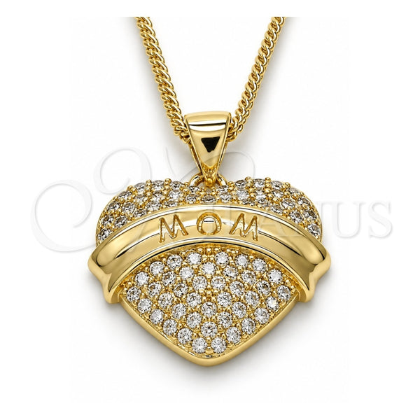 Oro Laminado Pendant Necklace, Gold Filled Style Heart Design, with White Micro Pave, Polished, Golden Finish, 04.156.0173.20 (02 MM Thickness, 20 Inches Length)