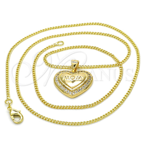 Oro Laminado Pendant Necklace, Gold Filled Style Mom and Heart Design, with White Micro Pave, Polished, Golden Finish, 04.156.0174.20 (02 MM Thickness, 20 Inches Length)