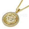 Oro Laminado Pendant Necklace, Gold Filled Style Mom and Heart Design, with White Micro Pave, Polished, Golden Finish, 04.156.0175.20 (02 MM Thickness, 20 Inches Length)