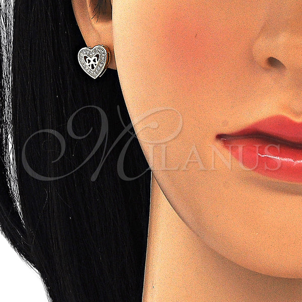 Gold Filled Ring — Stud Earring Heart and Bow Design with White — alternate product view — SKU 125289 | Oro Laminado anillo — Stud Earring corazón and Bow diseño with blanco — SKU 125289