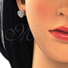 Oro Laminado Stud Earring, Gold Filled Style Heart and Bow Design, with White Micro Pave, Polished, Golden Finish, 02.156.0298