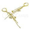 Sterling Silver Long Earring, with White Micro Pave, Polished, Golden Finish, 02.186.0173