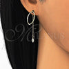 Sterling Silver Long Earring, with White Micro Pave, Polished, Golden Finish, 02.186.0177