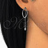 Sterling Silver Long Earring, with White Micro Pave, Polished, Rhodium Finish, 02.186.0177.1