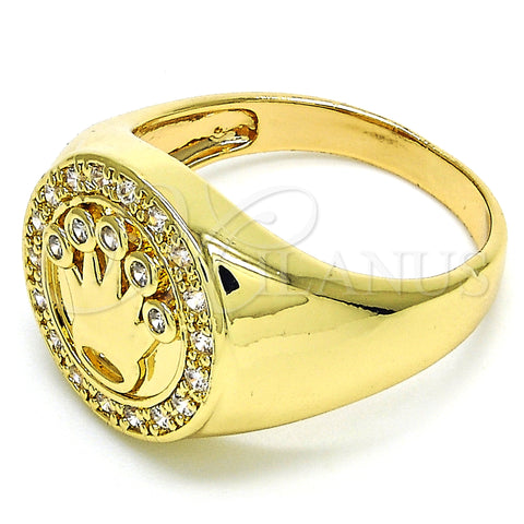 Oro Laminado Mens Ring, Gold Filled Style Crown Design, with White Cubic Zirconia, Polished, Golden Finish, 01.283.0005.10 (Size 10)