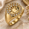 Oro Laminado Mens Ring, Gold Filled Style Crown Design, with White Cubic Zirconia, Polished, Golden Finish, 01.283.0005.10 (Size 10)