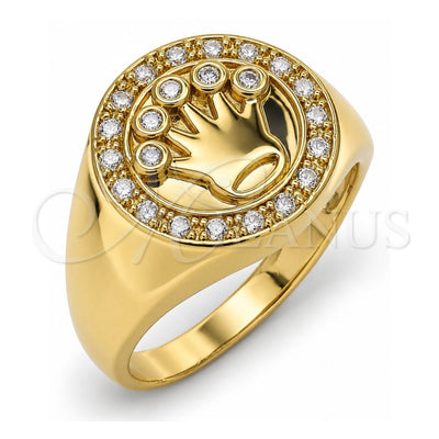 Oro Laminado Mens Ring, Gold Filled Style Crown Design, with White Cubic Zirconia, Polished, Golden Finish, 01.283.0005.12 (Size 12)