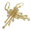 Oro Laminado Long Earring, Gold Filled Style with White Crystal, Polished, Golden Finish, 02.270.0066