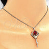 Oro Laminado Pendant Necklace, Gold Filled Style key Design, with Garnet Cubic Zirconia and White Micro Pave, Polished, Golden Finish, 04.156.0177.20 (02 MM Thickness, 20 Inches Length)
