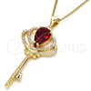 Oro Laminado Pendant Necklace, Gold Filled Style key Design, with Garnet Cubic Zirconia and White Micro Pave, Polished, Golden Finish, 04.156.0177.20 (02 MM Thickness, 20 Inches Length)