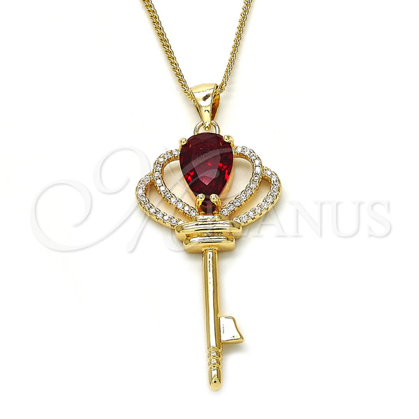 Gold Filled Necklace — Pendant Necklace key Design with Garnet Cubic Zirconia — main product view — SKU 125327 | Oro Laminado collar — Pendant Necklace key diseño with Garnet Cubic Zirconia — SKU 125327