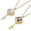 Oro Laminado Pendant Necklace, Gold Filled Style key Design, with Garnet Cubic Zirconia and White Micro Pave, Polished, Golden Finish, 04.156.0177.20 (02 MM Thickness, 20 Inches Length)