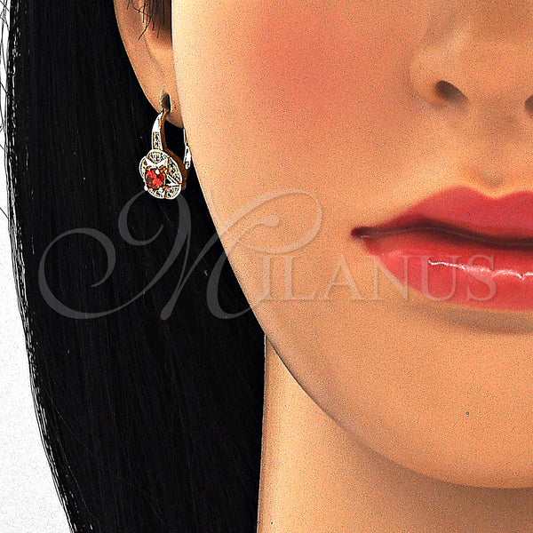 Gold Filled Ring — Leverback Earring Star and Flower Design with Garnet — main product view — SKU 125346 | Oro Laminado anillo — Leverback Earring estrella and flor diseño with Garnet — SKU 125346