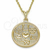Oro Laminado Religious Pendant, Gold Filled Style Elephant and Evil Eye Design, Polished, Golden Finish, 05.09.0074