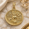 Oro Laminado Religious Pendant, Gold Filled Style Elephant and Evil Eye Design, Polished, Golden Finish, 05.09.0074
