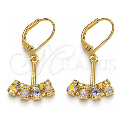 Oro Laminado Dangle Earring, Gold Filled Style with White Cubic Zirconia, Polished, Golden Finish, 02.09.0172