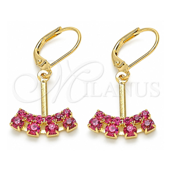 Oro Laminado Dangle Earring, Gold Filled Style with Pink Cubic Zirconia, Polished, Golden Finish, 02.09.0172.1