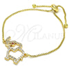 Oro Laminado Adjustable Bolo Bracelet, Gold Filled Style Elephant Design, with Garnet and White Cubic Zirconia, Polished, Golden Finish, 03.316.0014.10 (01 MM Thickness, 10 Inches Length)