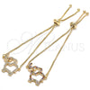 Oro Laminado Adjustable Bolo Bracelet, Gold Filled Style Elephant Design, with Garnet and White Cubic Zirconia, Polished, Golden Finish, 03.316.0014.10 (01 MM Thickness, 10 Inches Length)
