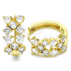Gold Filled Hoop Earrings — Huggie Hoop Teardrop Design with White Micro Pave — main product view — SKU 125442 | Oro Laminado aretes de aro — Huggie Hoop Teardrop diseño with blanco Micro Pave — SKU 125442