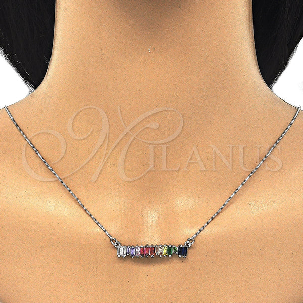 White Gold Filled Necklace — Pendant Necklace with Multicolor Cubic Zirconia Polished 04. — alternate product view — SKU 125458 | Oro Laminado Blanco collar — Pendant Necklace with Multicolor Cubic Zirconia pulido 04. — SKU 125458