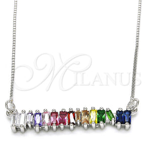 White Gold Filled Necklace — Pendant Necklace with Multicolor Cubic Zirconia Polished 04. — main product view — SKU 125458 | Oro Laminado Blanco collar — Pendant Necklace with Multicolor Cubic Zirconia pulido 04. — SKU 125458