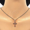 Oro Laminado Pendant Necklace, Gold Filled Style Cross Design, with Garnet and White Cubic Zirconia, Polished, Golden Finish, 04.284.0010.1.22 (02 MM Thickness, 22 Inches Length)